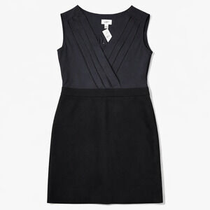 NWT LOFT Black Sheath Dress Pleated V-Neck Sleeveless Work Office Career Size 12